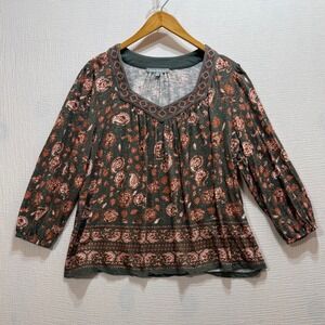 danielrainn Women's XL Square Neck 3/4‎ Sleeve Floral Print Top Boho